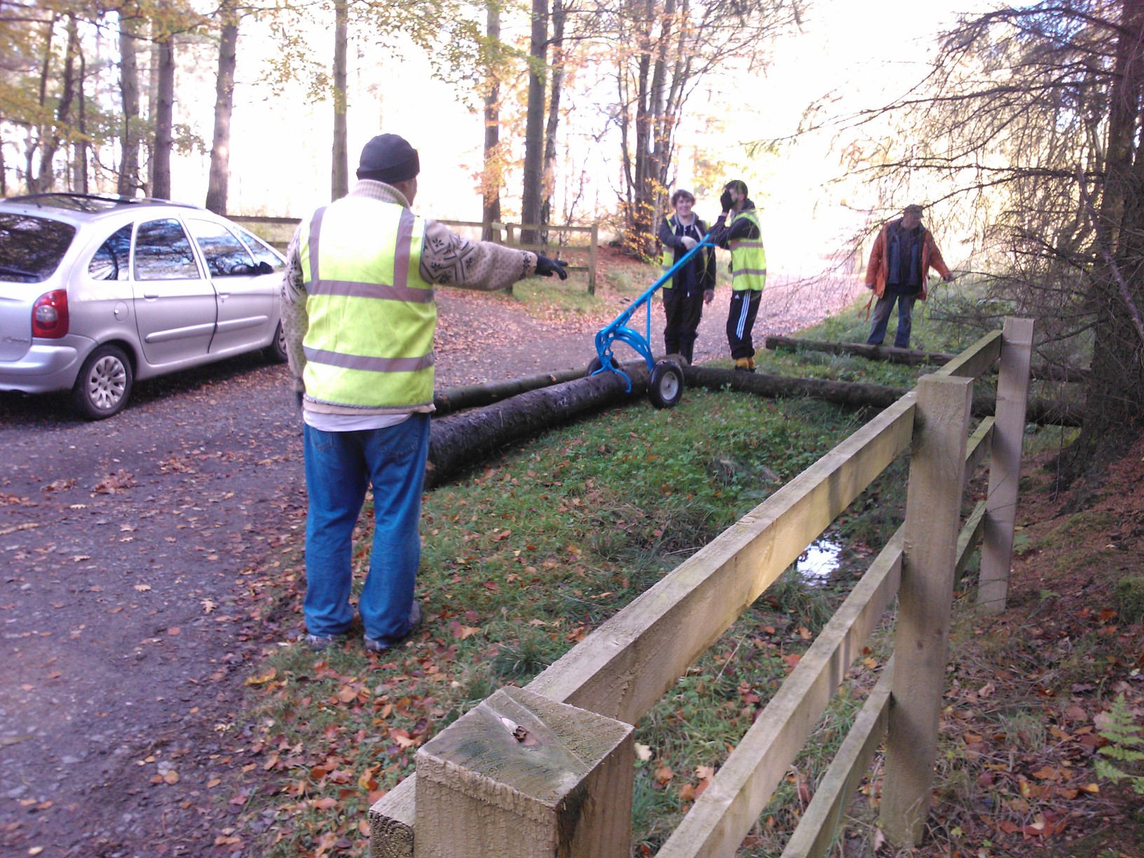 The Trail Crew extracting some timber using some specialist small scale loggin equipment for our Biochar project in partnership with the Helix